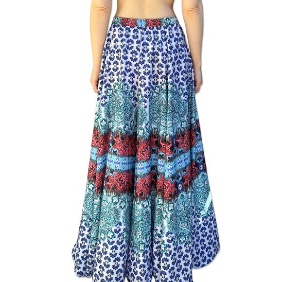 Cupio Boho Maxi Skirt Multicolor Blue Red Paisley Print Flowy - Picture 1 of 6